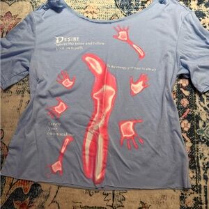 Blue Graphic Tee with Pink Design